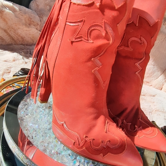 ZARA red suede fringe chain western bootie - Picture 5 of 10